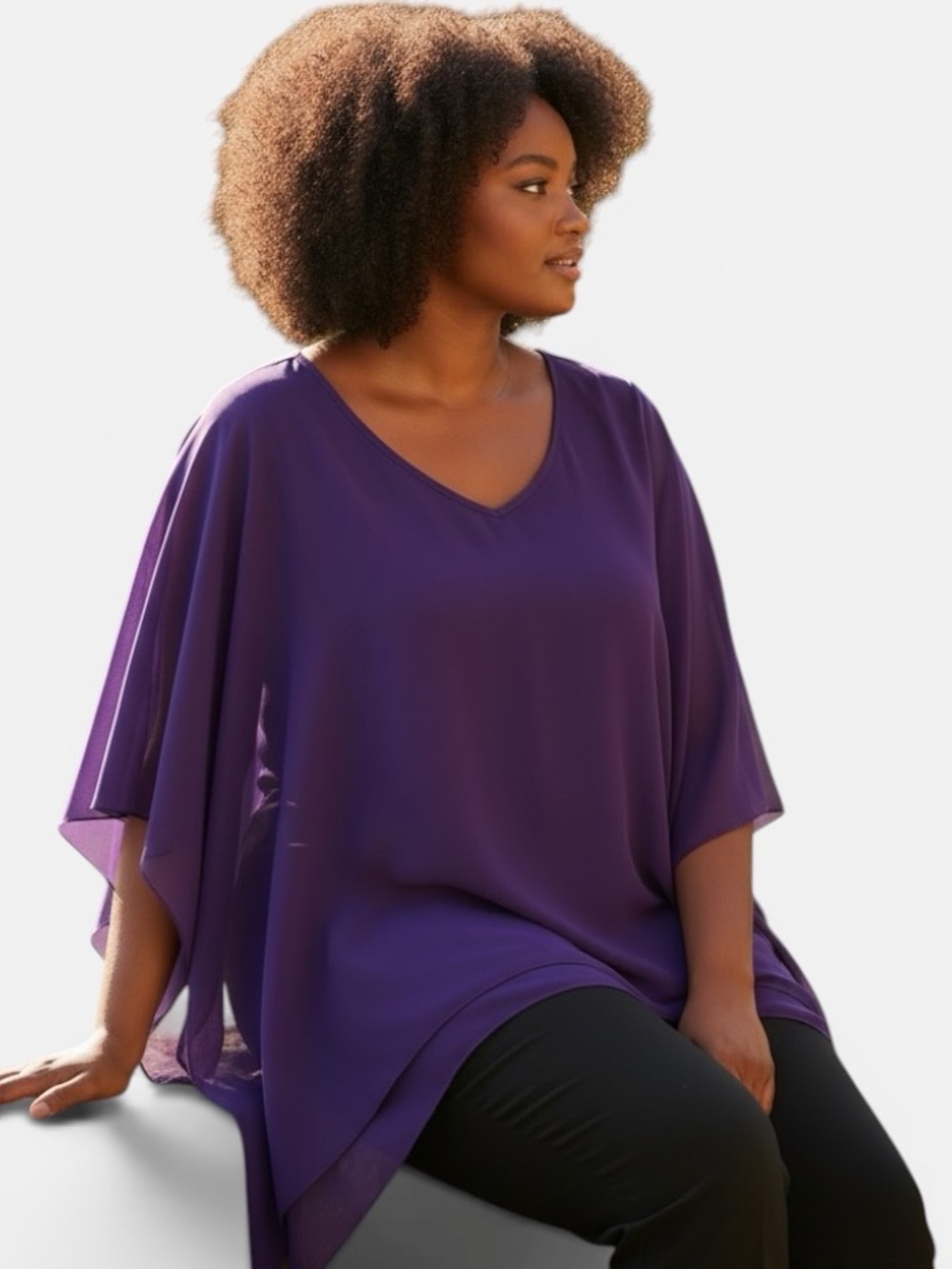 ADELE & MAY ROYAL PURPLE CHIFFON LAYERED TOP Size XL